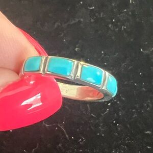 925 STERLING SILVER TURQUOISE BAND : STACKER RING VINTAGE